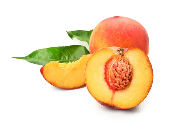 Sweet Ripe Peaches White Background — Stock Photo, Image