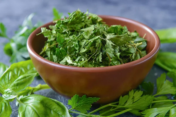 Bowl Dry Parsley Dark Background — Stock Photo, Image