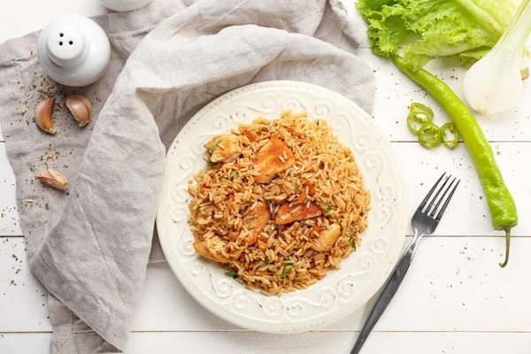 Plate Tasty Pilaf Table — Stock Photo, Image