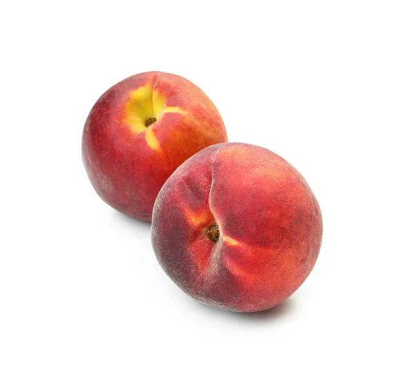 Sweet Ripe Peaches White Background — Stock Photo, Image