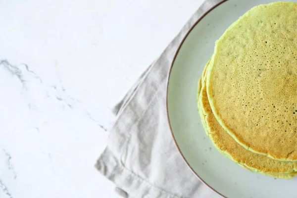 Plate Tasty Green Pancakes Table Closeup — Stock Photo, Image