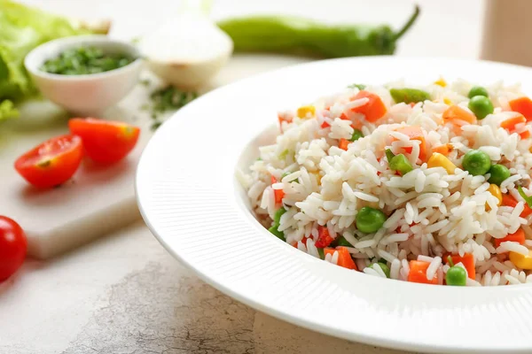 Plate Tasty Pilaf Table Closeup — Stock Photo, Image