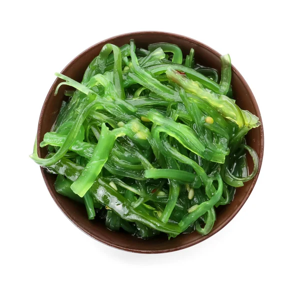 Bowl Tasty Seaweed Salad White Background — Stock Photo, Image