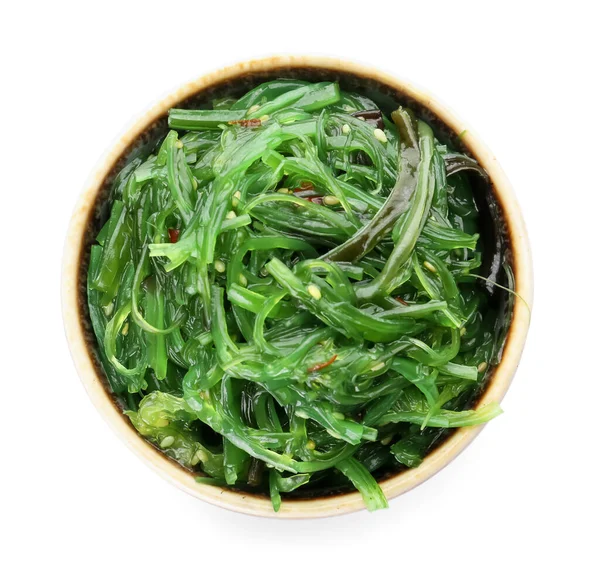 Bowl Tasty Seaweed Salad White Background — Stock Photo, Image