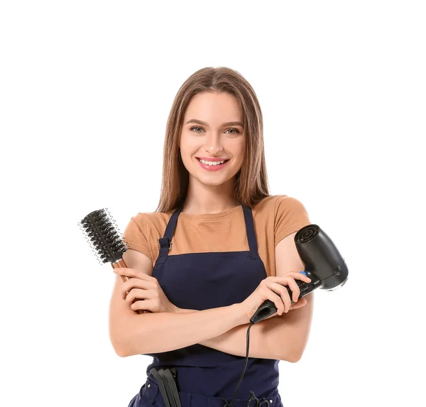 Female Hairdresser White Background — Stock Photo, Image