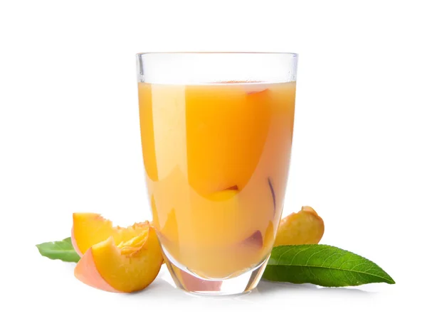 Glass Tasty Peach Juice White Background — Stock Photo, Image