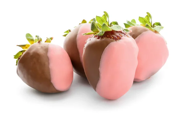 Tasty Strawberry Dipped Chocolate White Background — Stock Photo, Image