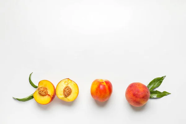 Sweet Ripe Peaches White Background — Stock Photo, Image