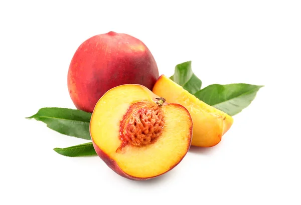 Sweet Ripe Peaches White Background — Stock Photo, Image