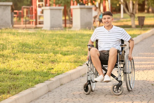 Young Man Wheelchair Outdoors — Stock Photo, Image