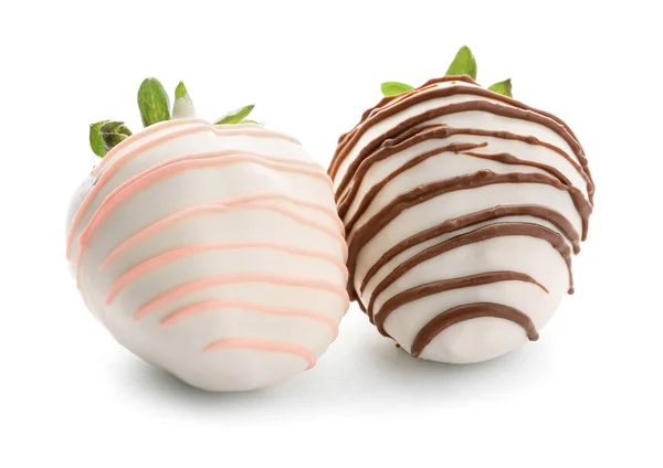 Leckere Erdbeere Schokolade Getaucht Auf Weißem Hintergrund — Stockfoto