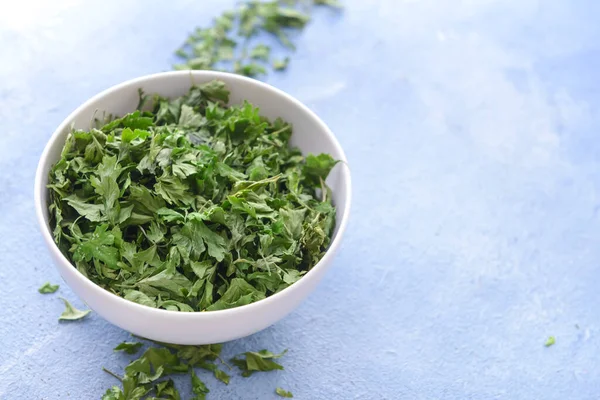 Bowl Dry Parsley Color Background — Stock Photo, Image