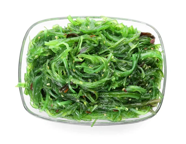 Bowl Tasty Seaweed Salad White Background — Stock Photo, Image