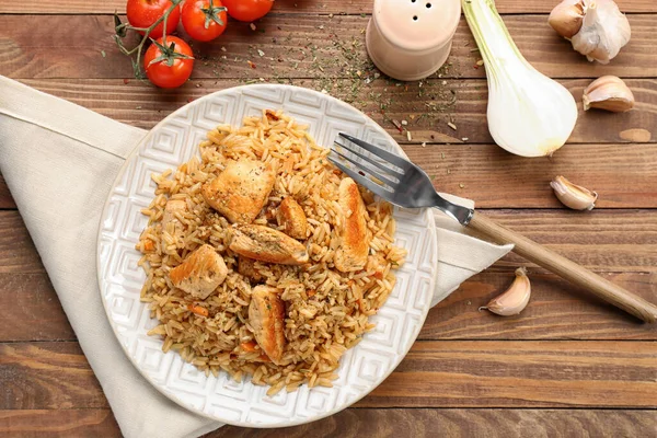 Plate Tasty Pilaf Table — Stock Photo, Image