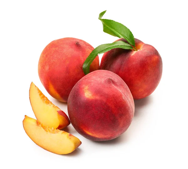 Sweet Ripe Peaches White Background Royalty Free Stock Images