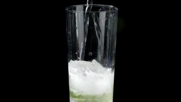 Pouring Fresh Mojito Glass Dark Background — Stock Video