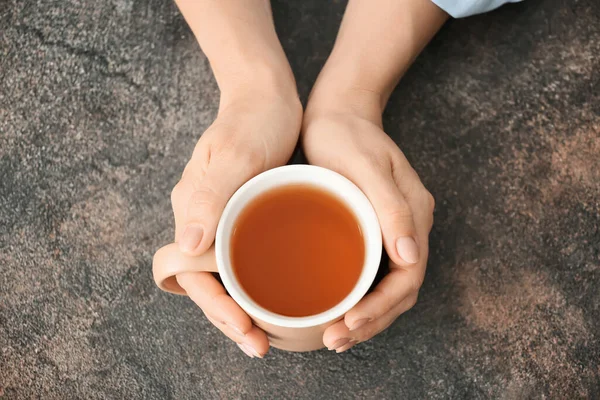 Woman Cup Hot Tea Table — Stock Photo, Image