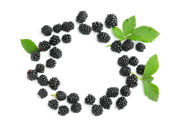 Frame Made Ripe Tasty Blackberry White Background — Stock Photo, Image