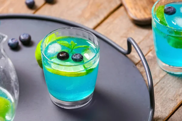 Glass Tasty Blue Mojito Cocktail Table — Stock Photo, Image