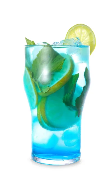 Glass Tasty Blue Mojito Cocktail White Background — Stock Photo, Image