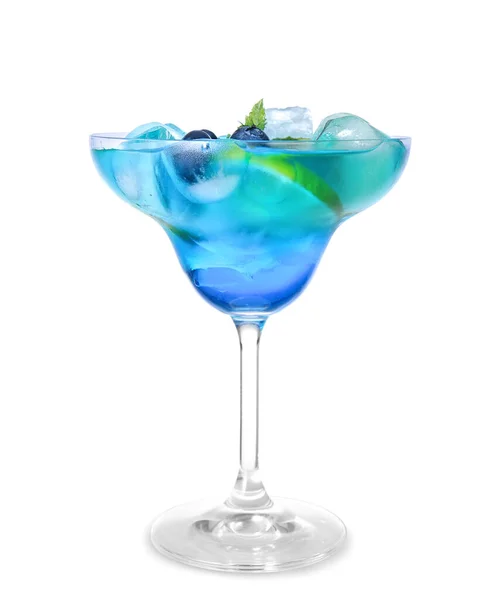 Glas Leckerer Blauer Mojito Cocktail Auf Weißem Hintergrund — Stockfoto