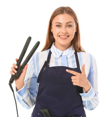 Beyaz arka planda kadın kuaför