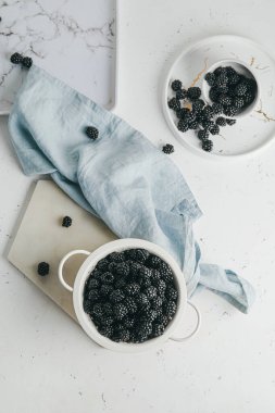 Beyaz arkaplanda olgun böğürtlen