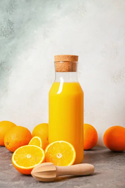 Bottle Fresh Orange Juice Table — Stock Photo, Image