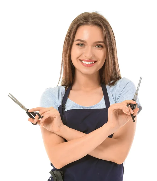 Female Hairdresser White Background — Stock Photo, Image