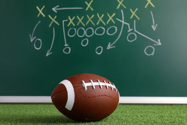 Rugby Ball Scheme Football Game Drawn Chalkboard — Stock Photo, Image
