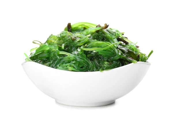 Bowl Tasty Seaweed Salad White Background — Stock Photo, Image