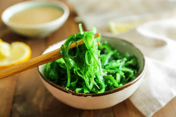 Bowl Tasty Seaweed Salad Table — Stock Photo, Image