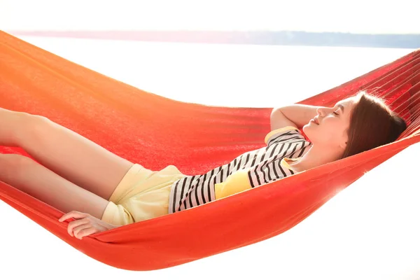 Young Woman Relaxing Hammock Outdoors — Stock Photo, Image