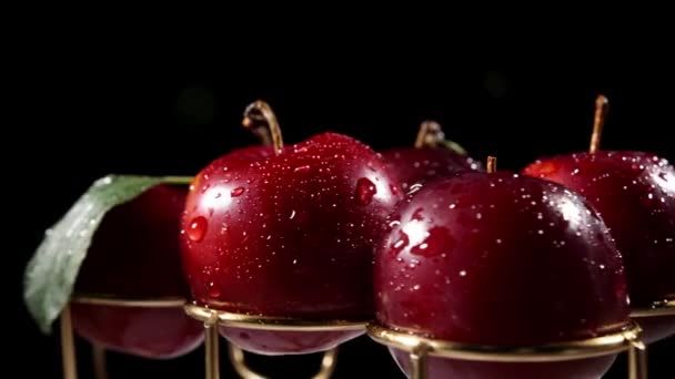 Ripe Plums Water Drops Dark Background — Stock Video