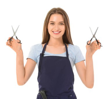 Beyaz arka planda kadın kuaför