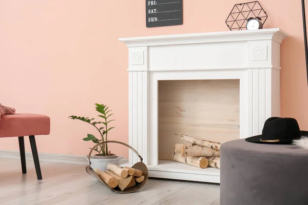 Interior Modern Room Fireplace — Stock Photo, Image