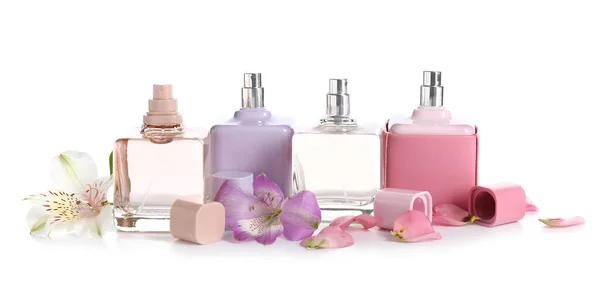 Bottles Floral Perfumes White Background — Stock Photo, Image