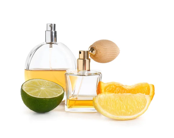 Bottles Citrus Perfumes White Background — Stock Photo, Image