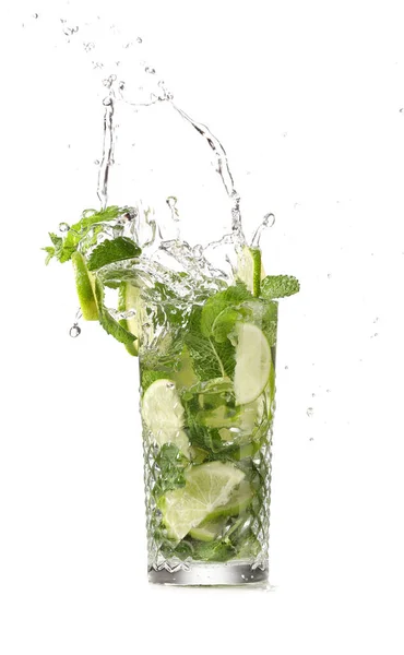 Glass Fresh Mojito Splash White Background — Stock Photo, Image