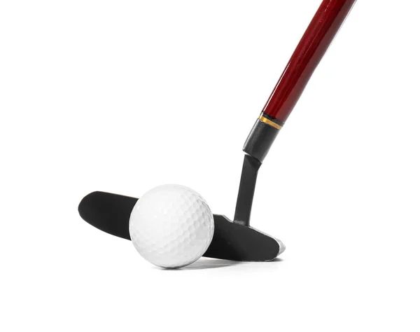 Golf Klub Labda Fehér Háttér — Stock Fotó