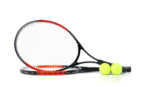 Tennisrackets Met Ballen Witte Achtergrond — Stockfoto