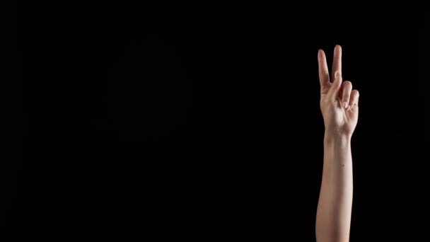 Tangan Menunjukkan Huruf Latar Belakang Gelap Alfabet Bahasa Isyarat — Stok Video