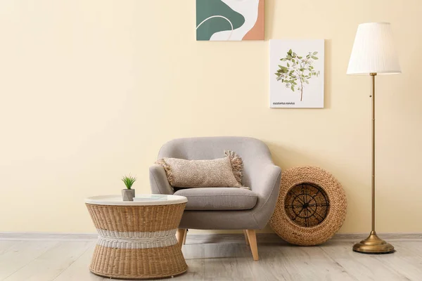 Stylish Interior Living Room Armchair Lamp — Stock Photo, Image
