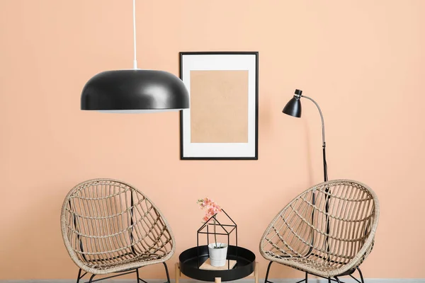 Stylish Interior Living Room Table Armchairs — Stock Photo, Image