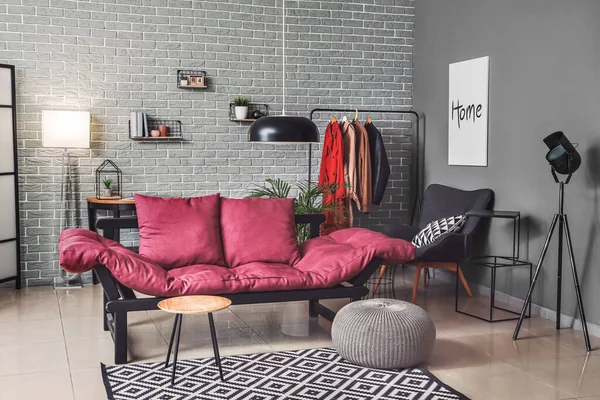 Stylish Interior Living Room Sofa Lamps — Stock Photo, Image