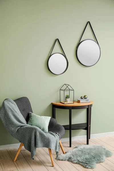 Interior Modern Room Mirrors Armchair Table — Stock Photo, Image