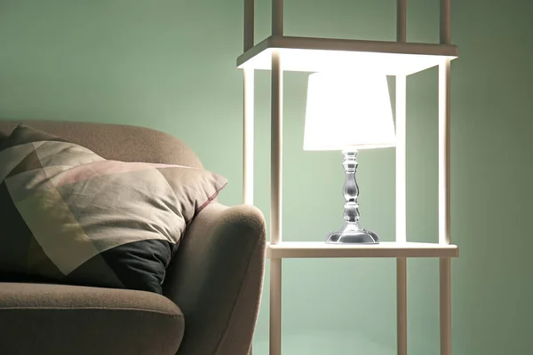 Glowing Lamp Shelf Evening — Stock Photo, Image