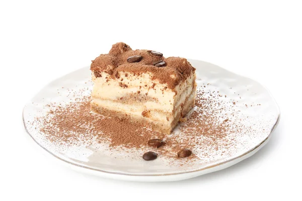 Saboroso Tiramisu Fundo Branco — Fotografia de Stock