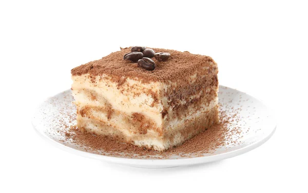 Saboroso Tiramisu Fundo Branco — Fotografia de Stock