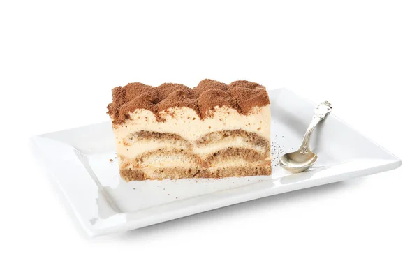 Saboroso Tiramisu Fundo Branco — Fotografia de Stock